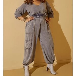 Stone Wash Cargo Jumpsuit